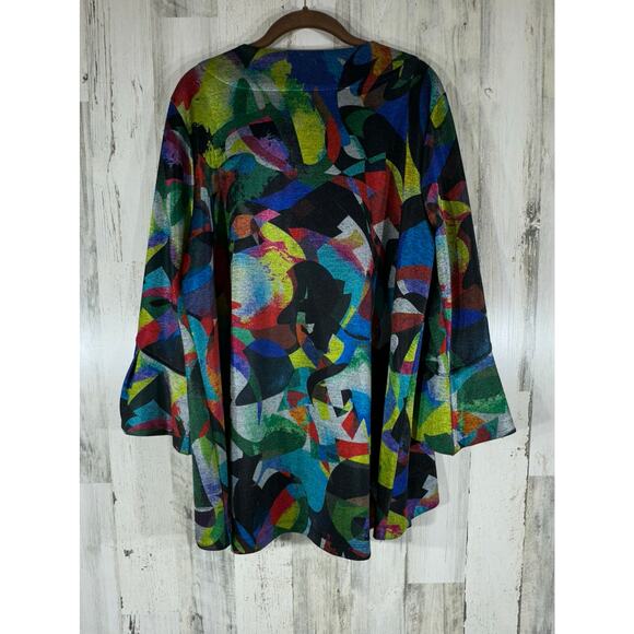 Ali Miles Cardigan Blazer Swing Jacket Size XL Multicolor Abstract Artsy Artist - Picture 2 of 10